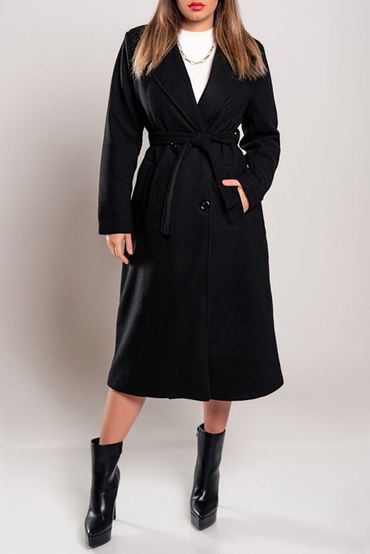 Elegant long coat with buttons, black