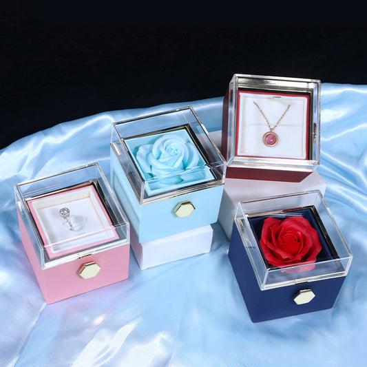 Creative Rotating Soap Flower Rose Jewelry Box - Elegant Valentine's Day Gift for Women