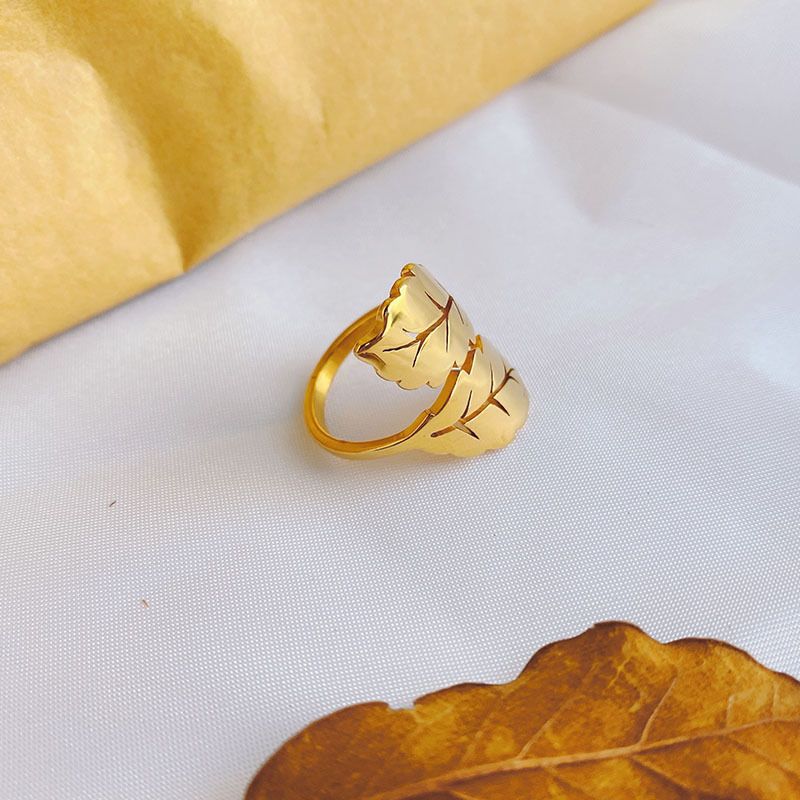 Simple Titanium Steel Ring Female Leaf 18k Gold Niche High-grade Sense